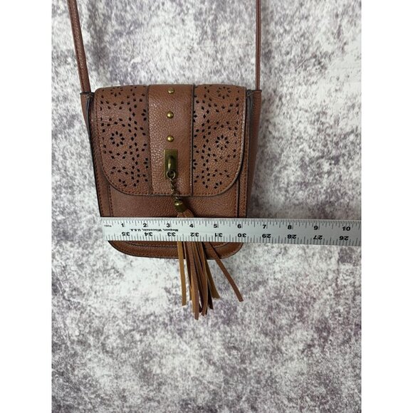 Boho Faux Leather Purse Women S Brown laser cut Crossbody Shoulder Bag Tassel - Picture 8 of 12